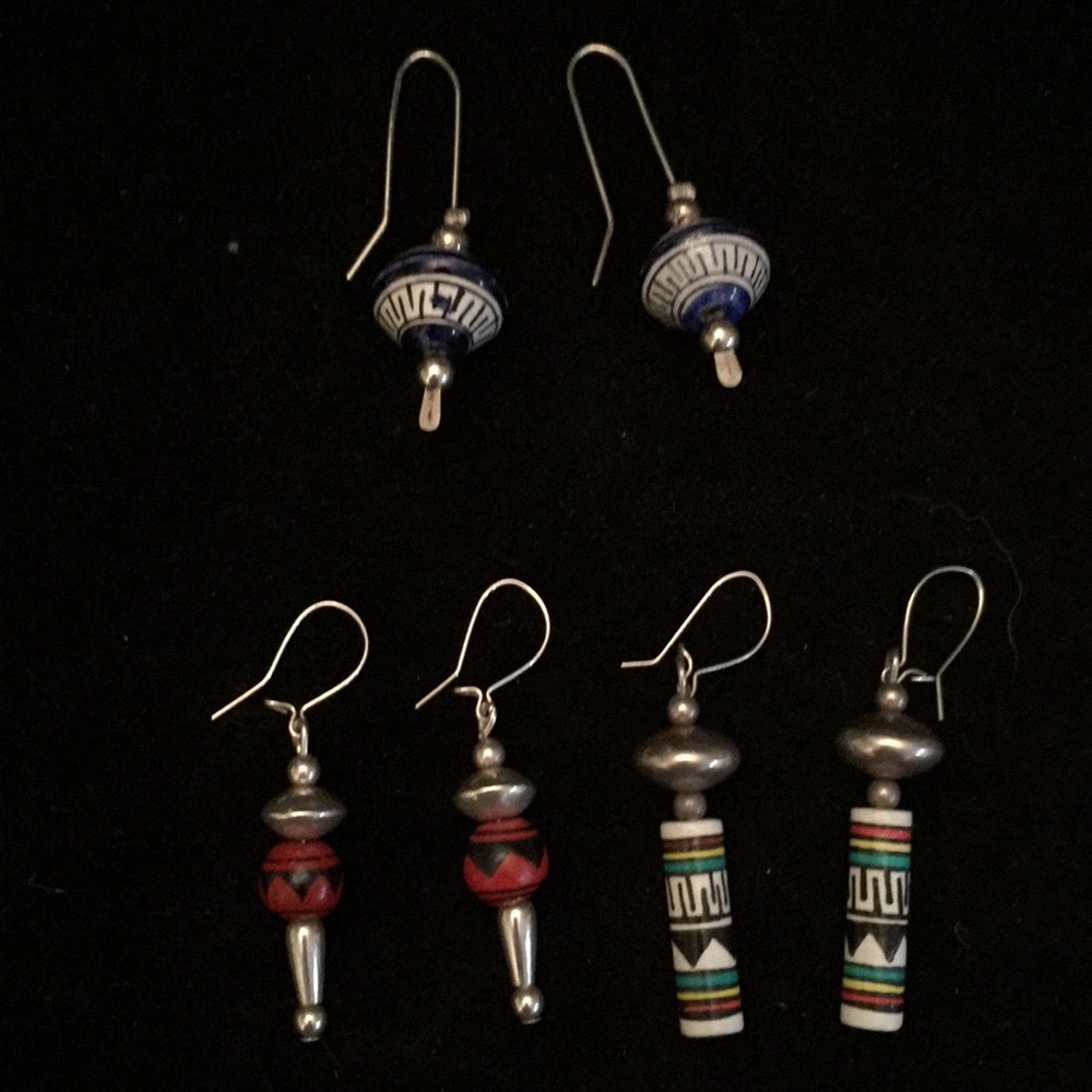 3 pairs Silver and Bead Earrings